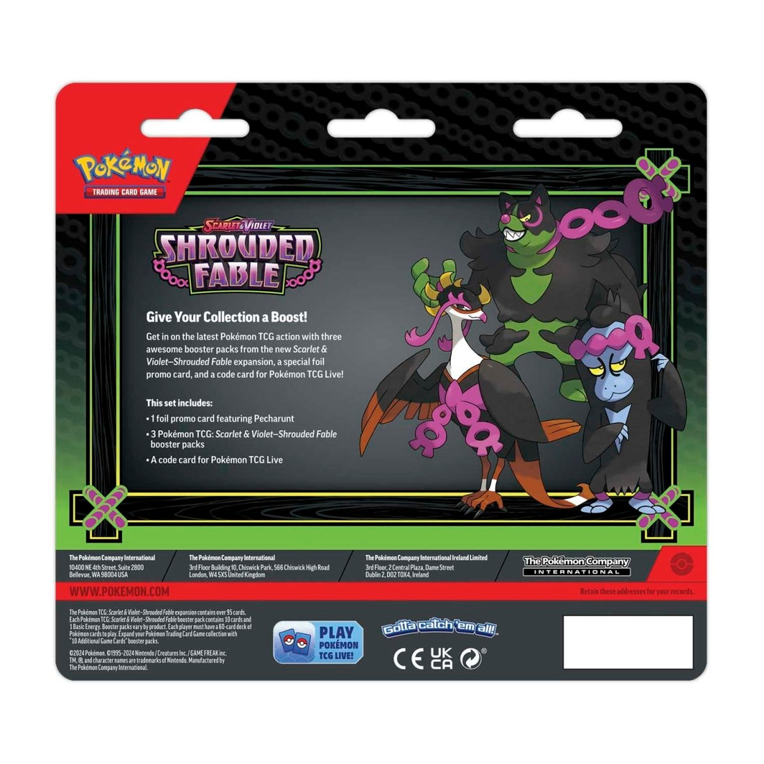 Pokémon TCG: Scarlet & Violet-Shrouded Fable 3 Booster Packs & Pecharunt Promo Card